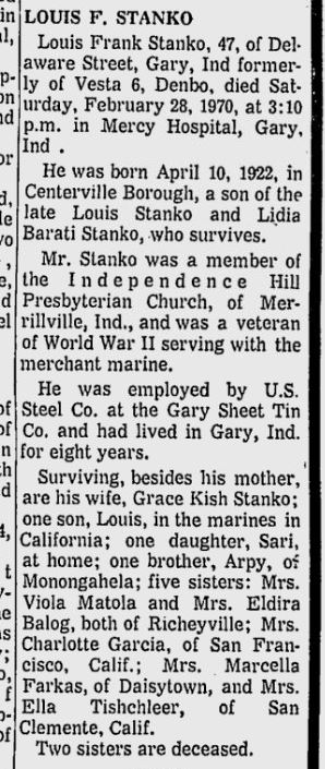 Louis Frank Stanko obituary